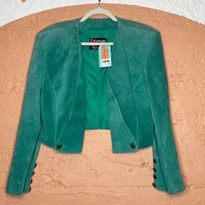 80's Cropped Blazer  Emerald Green Suede 2 pce suit